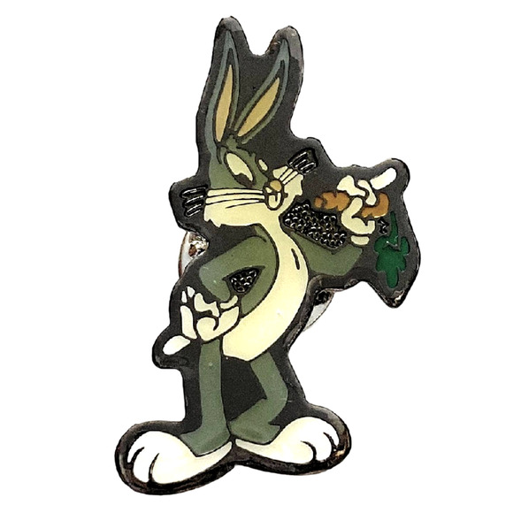 Lot of 2 Bugs Bunny Enamel Pin Back Lapel Tie 1997 Warner Bros Carrot Vintage - Picture 1 of 4